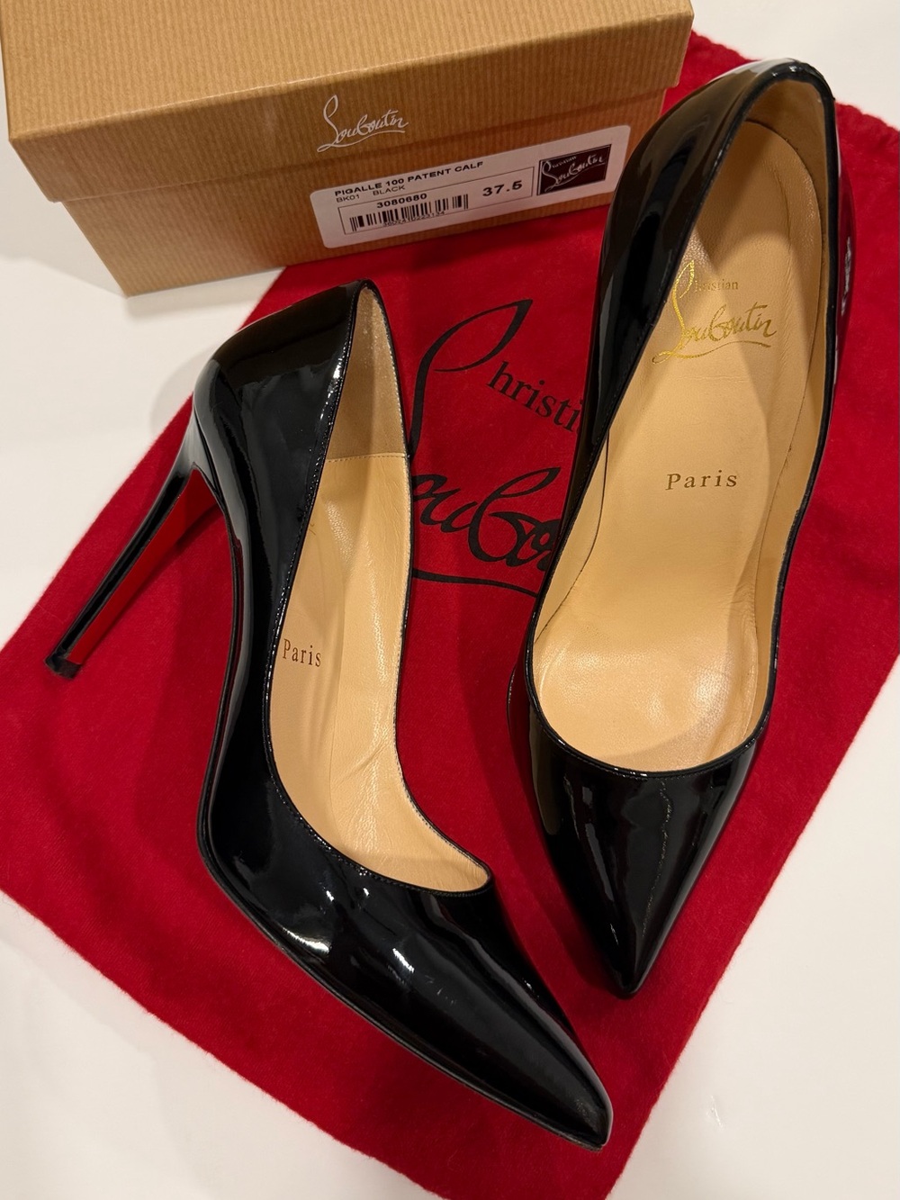 LIKE NEW Christian Louboutin Pigalle 100 Patent Calf Black 37.5